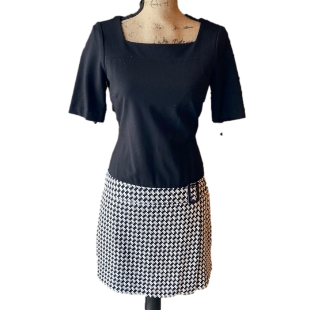 White House Black Market- houndstooth drop waist dress- size 2